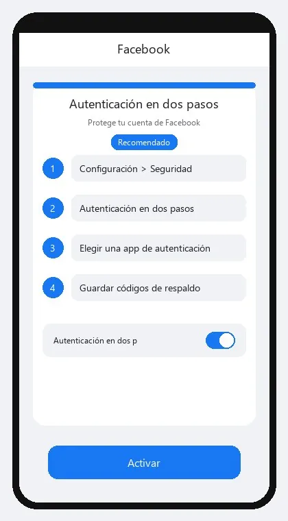 Facebook interface: enable two-factor authentication