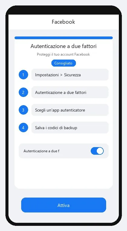 Facebook interface: enable two-factor authentication