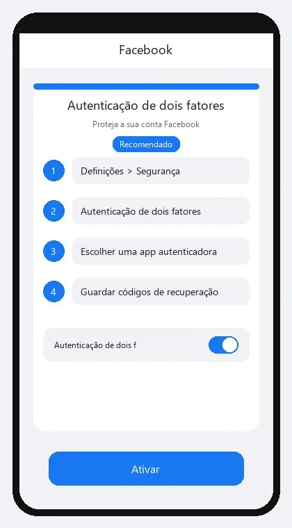 Facebook interface: enable two-factor authentication
