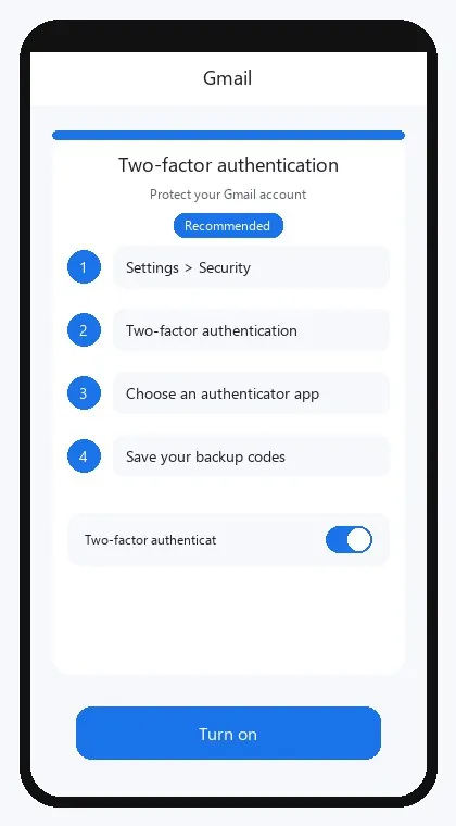 Gmail interface: enable two-factor authentication