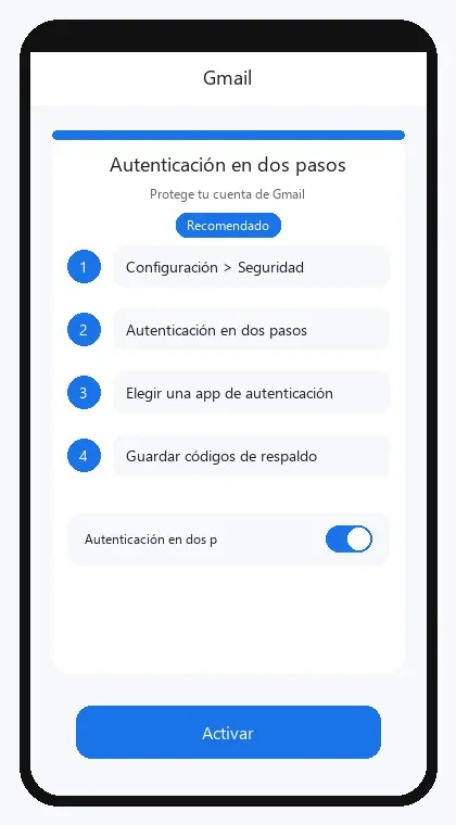 Gmail interface: enable two-factor authentication