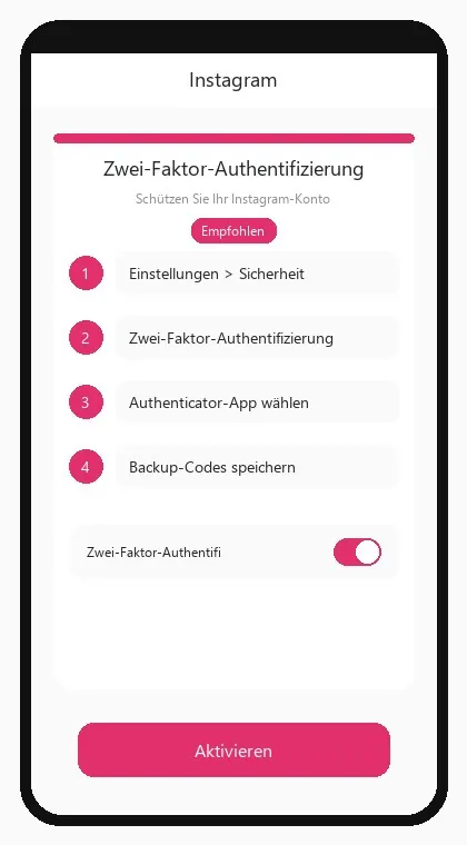 Instagram interface: enable two-factor authentication