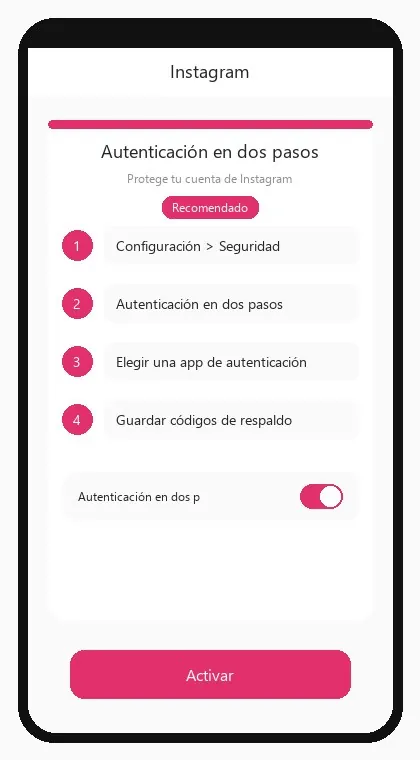 Instagram interface: enable two-factor authentication