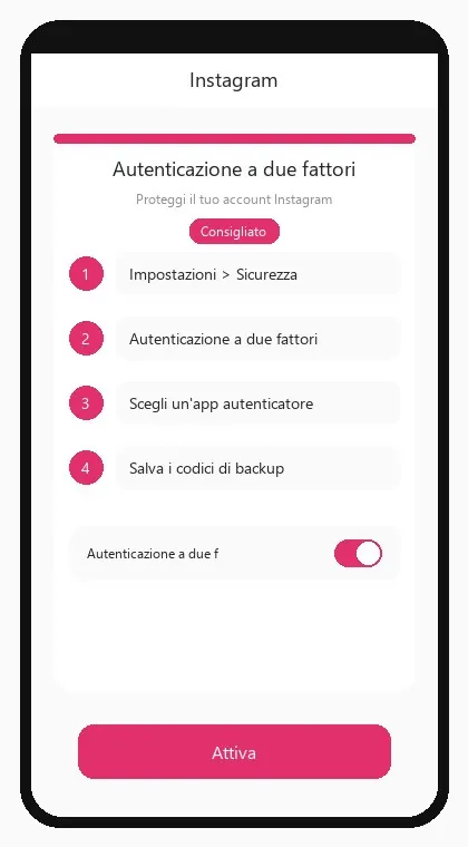 Instagram interface: enable two-factor authentication