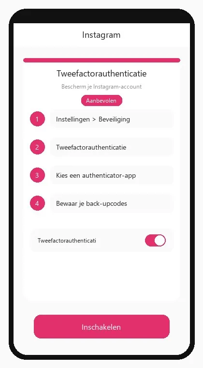 Instagram interface: enable two-factor authentication