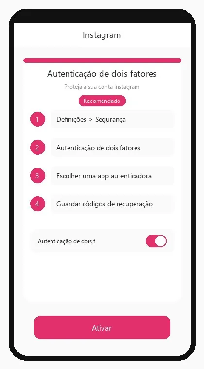 Instagram interface: enable two-factor authentication