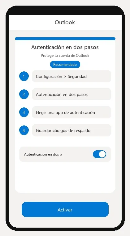 Interfaz Outlook: activar autenticación en dos pasos