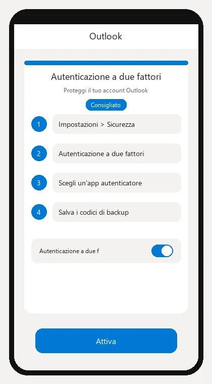 Interfaccia Outlook: attiva autenticazione a due fattori