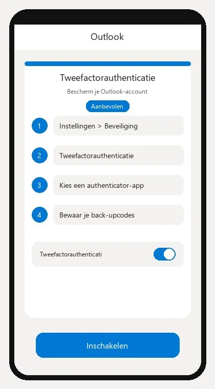Outlook interface: enable two-factor authentication