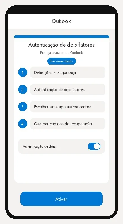 Interface Outlook: ativar autenticação de dois fatores