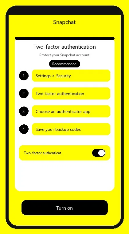 Snapchat interface: enable two-factor authentication