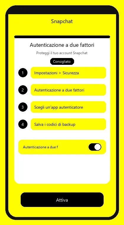 Snapchat interface: enable two-factor authentication