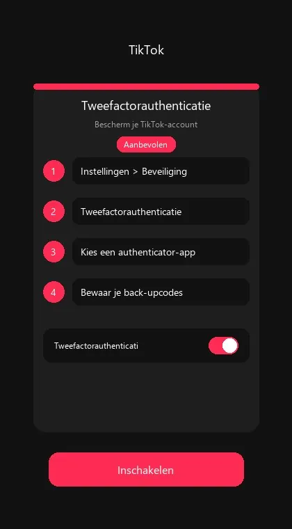 TikTok interface: enable two-factor authentication