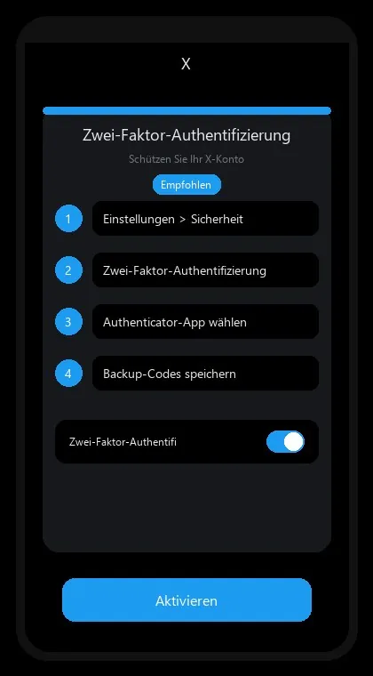 X interface: enable two-factor authentication