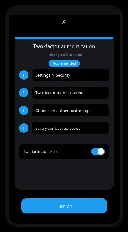 X interface: enable two-factor authentication