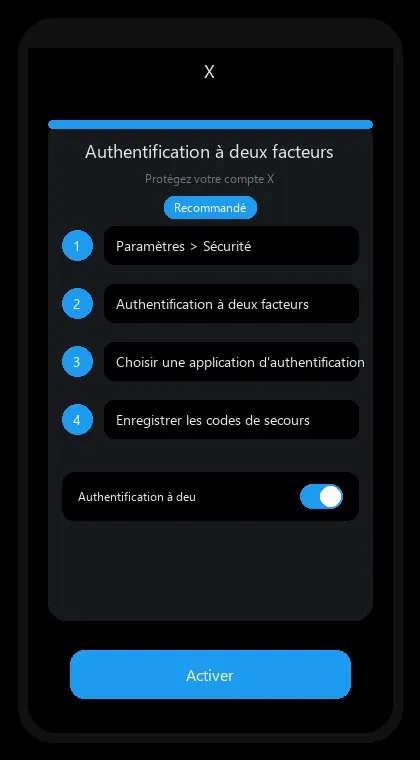 Interface X : activer l'authentification à deux facteurs