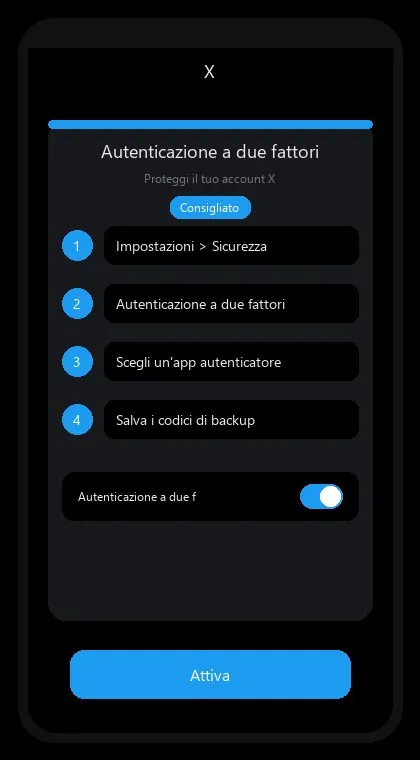 X interface: enable two-factor authentication
