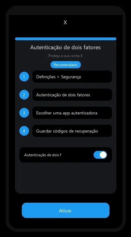 X interface: enable two-factor authentication