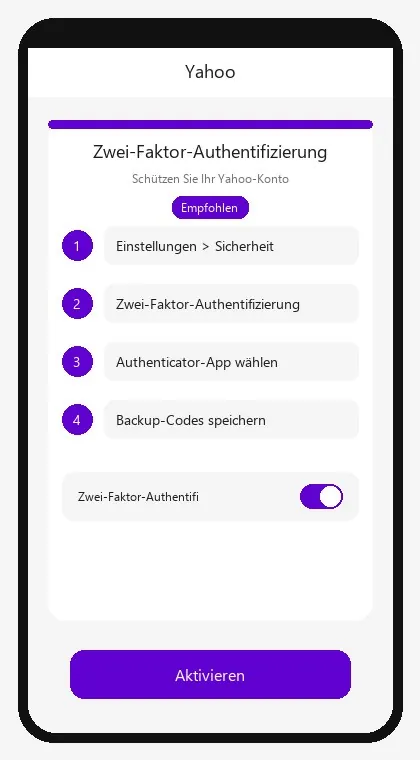Yahoo interface: enable two-factor authentication