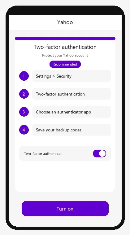 Yahoo interface: enable two-factor authentication