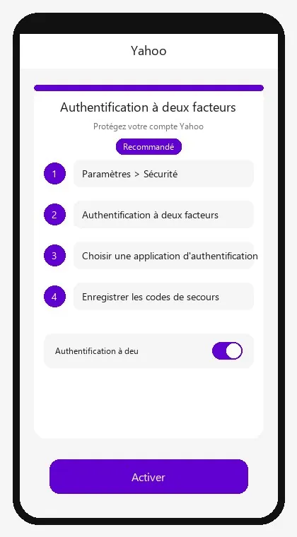 Interface Yahoo : activer l'authentification à deux facteurs