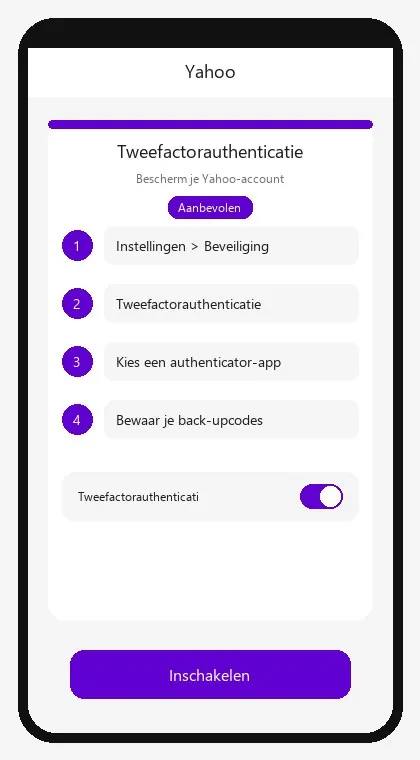 Yahoo interface: enable two-factor authentication
