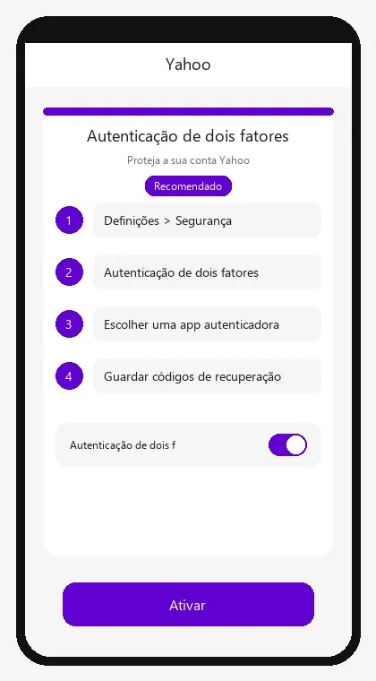 Yahoo interface: enable two-factor authentication