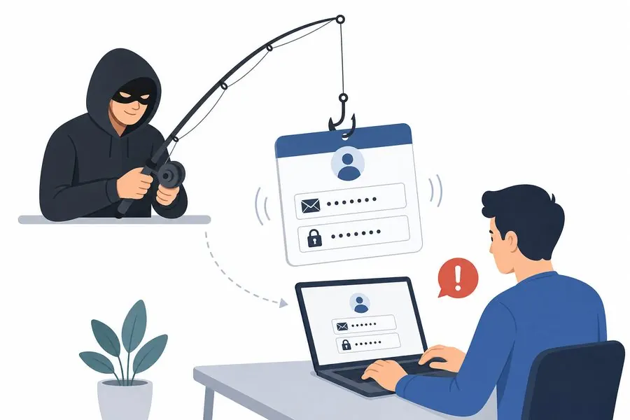 Illustration of a phishing attack via fake login email